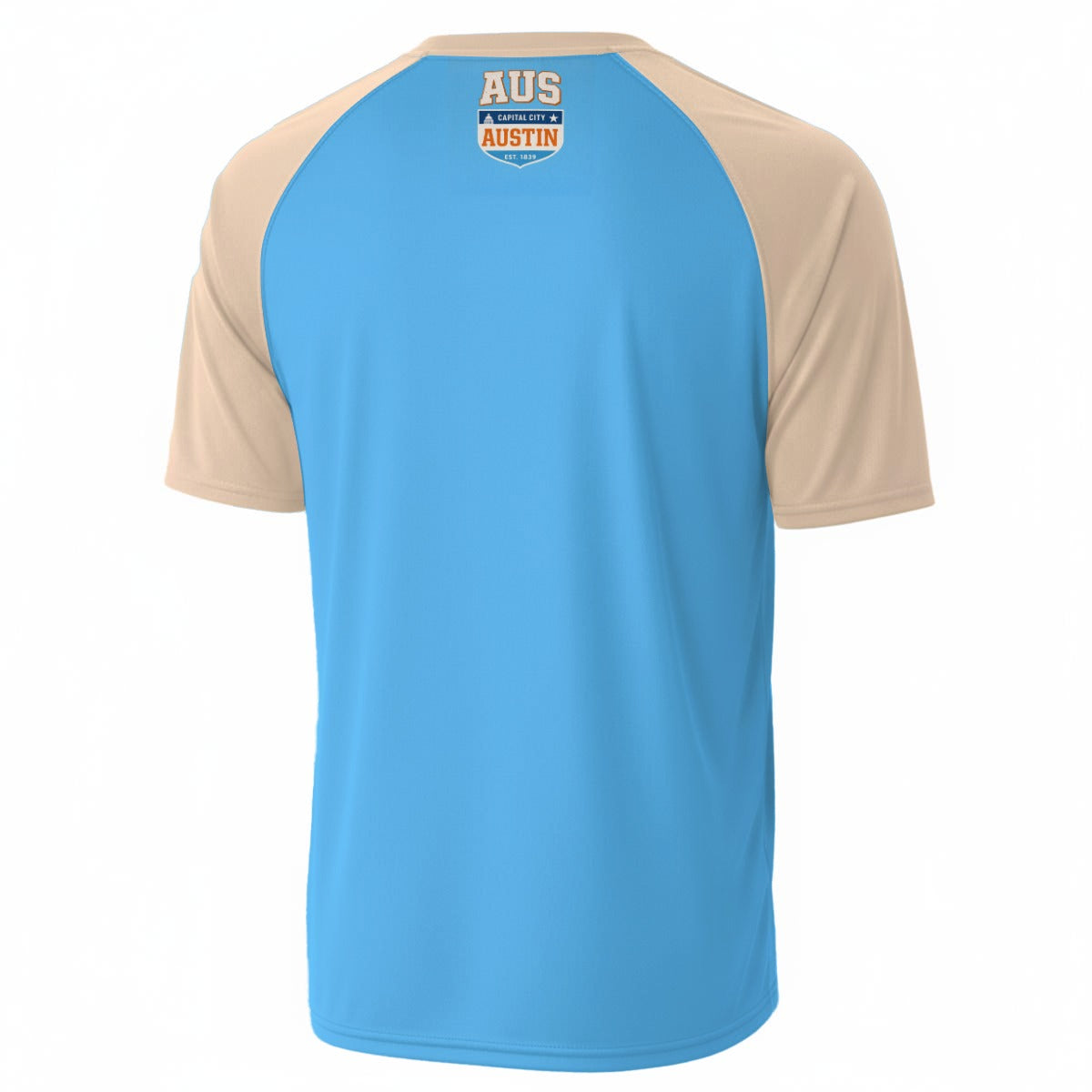 Austin Texas Capital City Varsity T-Shirt – Light Blue Beige and Orange Streetwear Tee