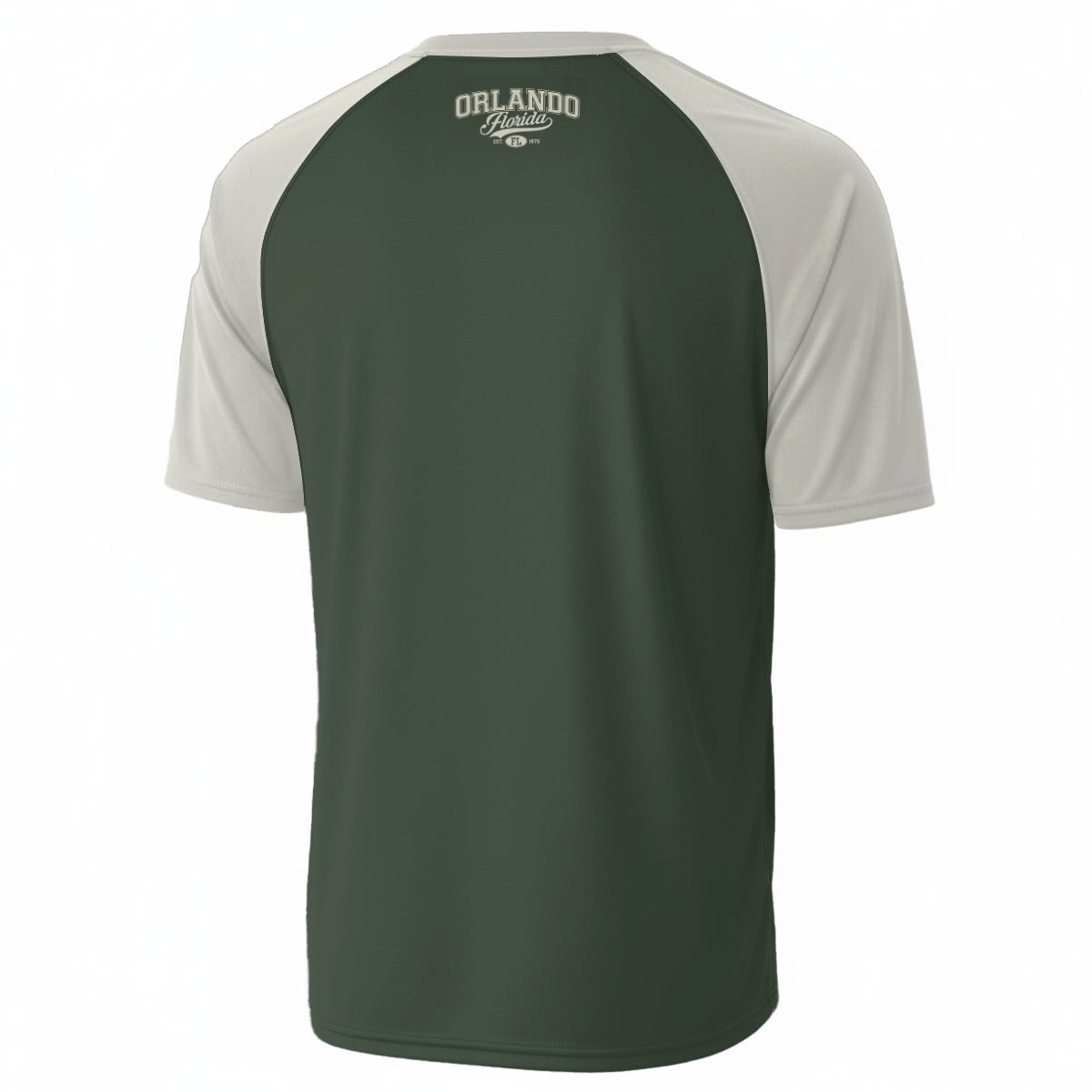 White Smoke Orlando Florida Green V Neck T Shirt – Forest Green and Cream Varsity Athletic Tee