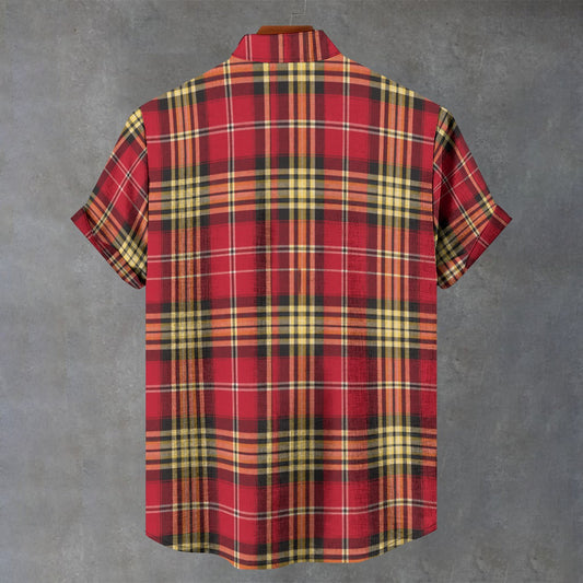 San Francisco Football Plaid Men's Stand Collar Shirt|110GSM Imitation Flax