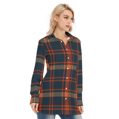 Auburn Tigers Tartan Plaid Navy Orange Women's Long Shirt
