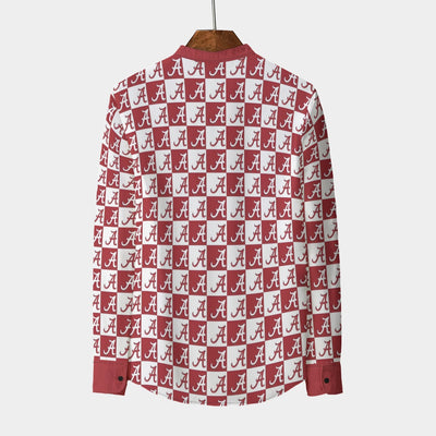 Alabama Crimson Tide Stand Collar Shirt With Long Sleeve|110GSM Imitation Flax varsity sports apparel
