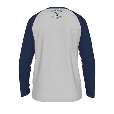 Gray New York Baseball Raglan Long Sleeve Shirt – Est. 1903 Vintage Athletic Design, Grey and Navy tee