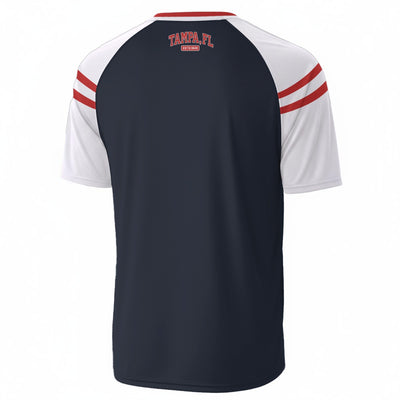 White Smoke Tampa FL Varsity T Shirt Navy Red Athletic EST 1849 Short Sleeve