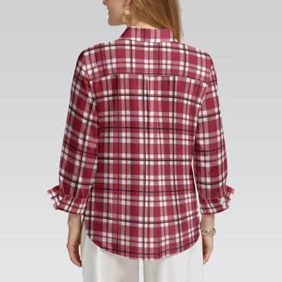Light Gray Alabama 3/4 Sleeve Shirt Women – Crimson Plaid Football Style Top