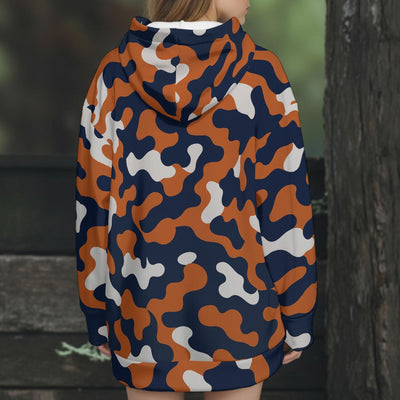 Dark Slate Gray Chicago Football Women’s Camo Hooded Parka – Navy Orange Game Day Winter Coat