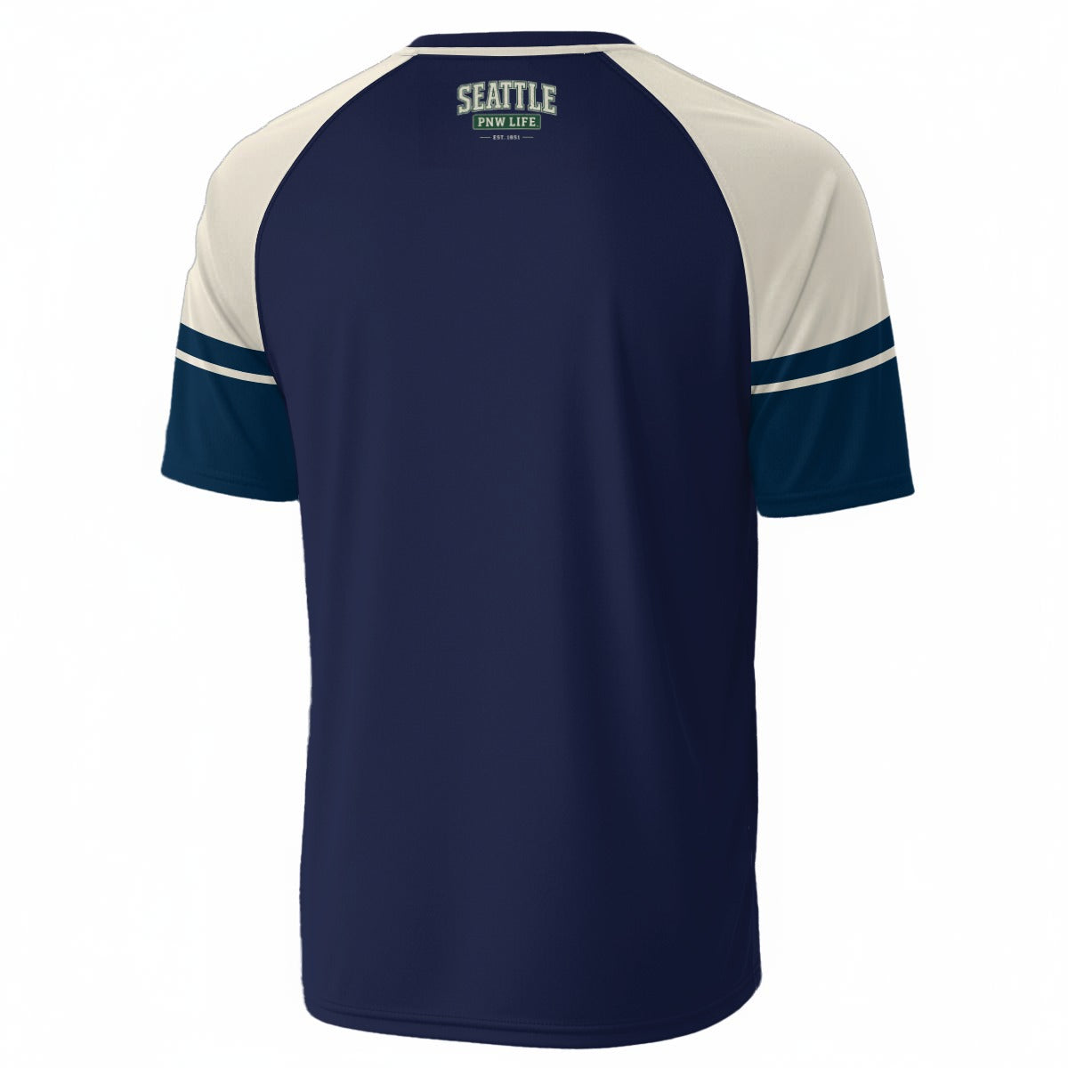 White Smoke Seattle PNW Life Navy Blue, Cream and Green T-Shirt – Pacific Northwest Varsity Streetwear Tee