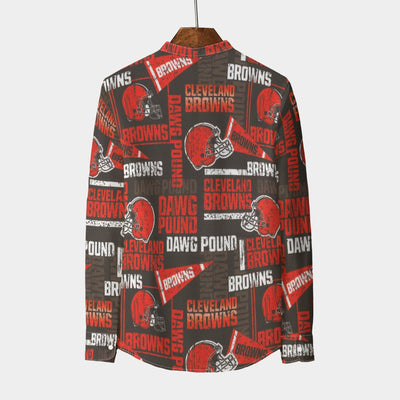 cleveland-browns-mens-stand-collar-shirt-with-long-sleeve-110gsm-imitation-flax brown orange football outfit detail