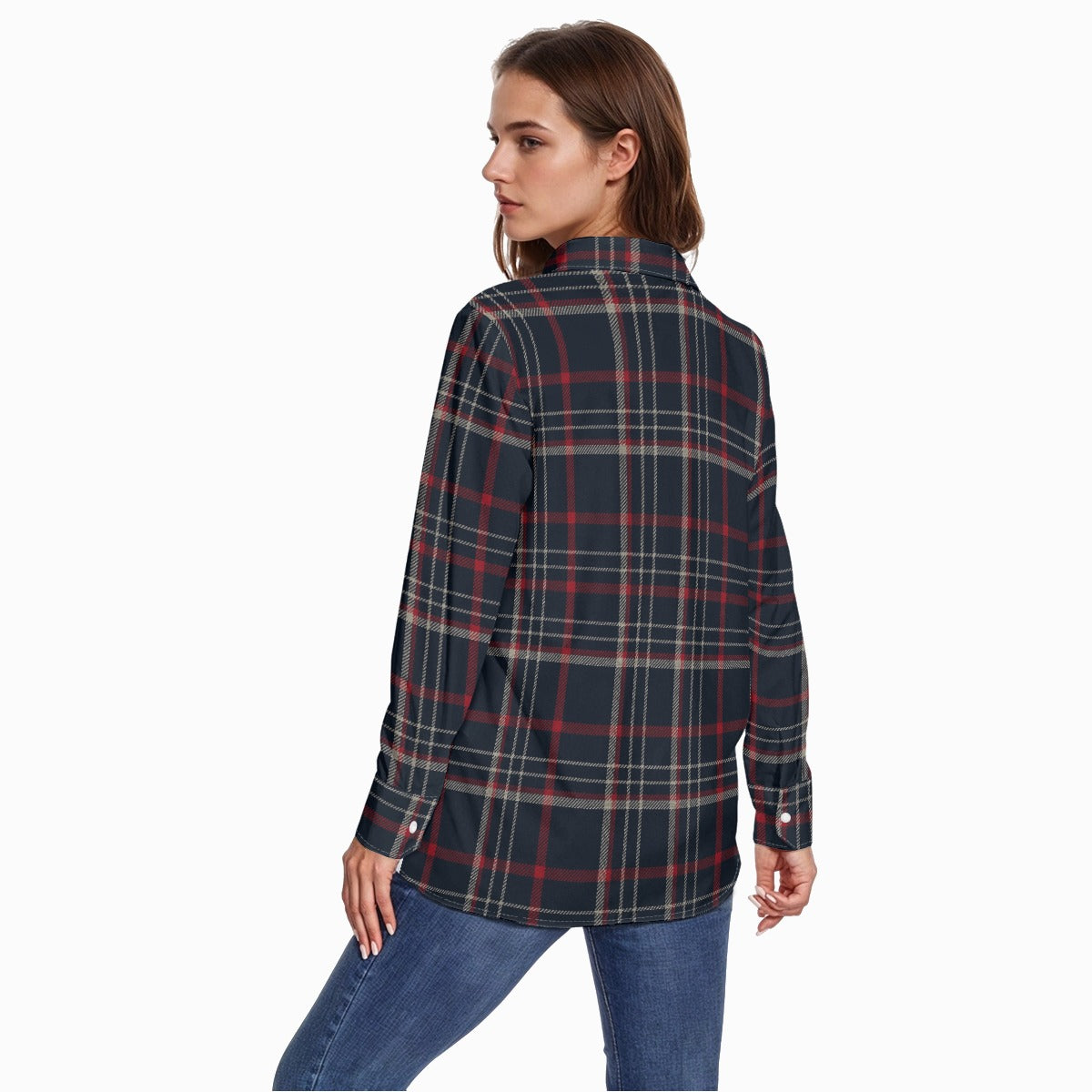 women navy plaid casual football shirt