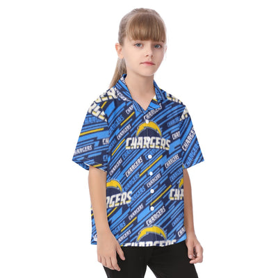 los-angeles-chargers-kids-hawaiian-vacation-shirt powder blue yellow football fabric breathable detail