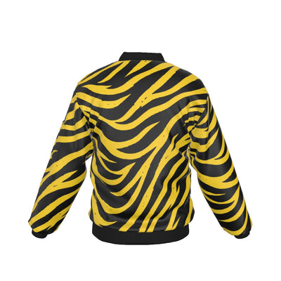 White Smoke Pittsburgh Football Yellow Black Zebra Bomber Jacket With Sleeve Pocket – Game Day Streetwear