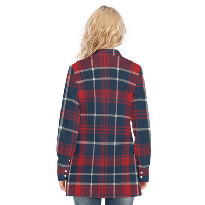 Arizona Wildcats Tartan Plaid Navy Red Women's Long Shirt |115GSM Cotton poplin