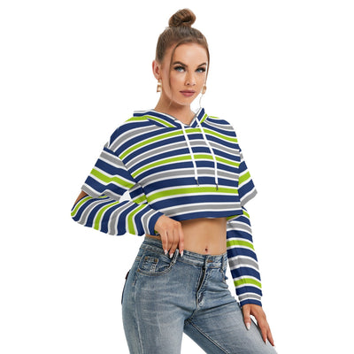 White Smoke Seattle Football striped Women's Heavy Fleece Hoodie With Hollow Out Sleeve