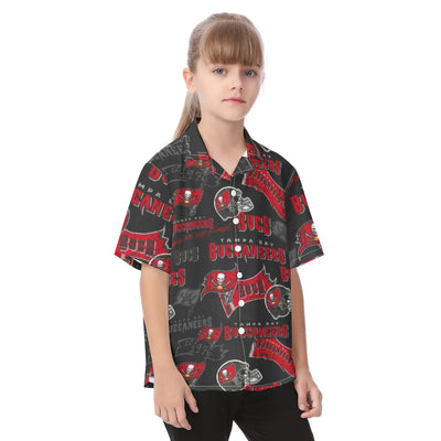 tampa-bay-buccaneers-kids-hawaiian-vacation-shirt red pewter football outfit detail