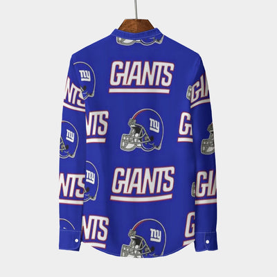 New York Giants Men's Stand Collar Shirt With Long Sleeve|110GSM Imitation Flax