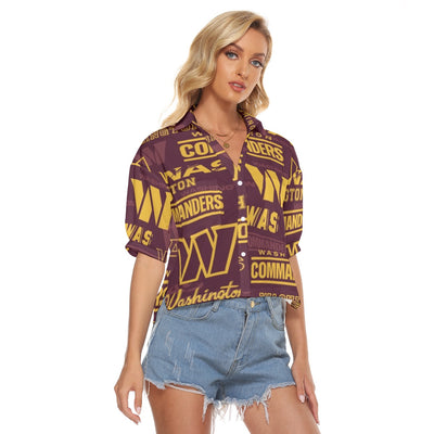 washington-commanders-womens-v-neck-shirts burgundy gold football outfit detail