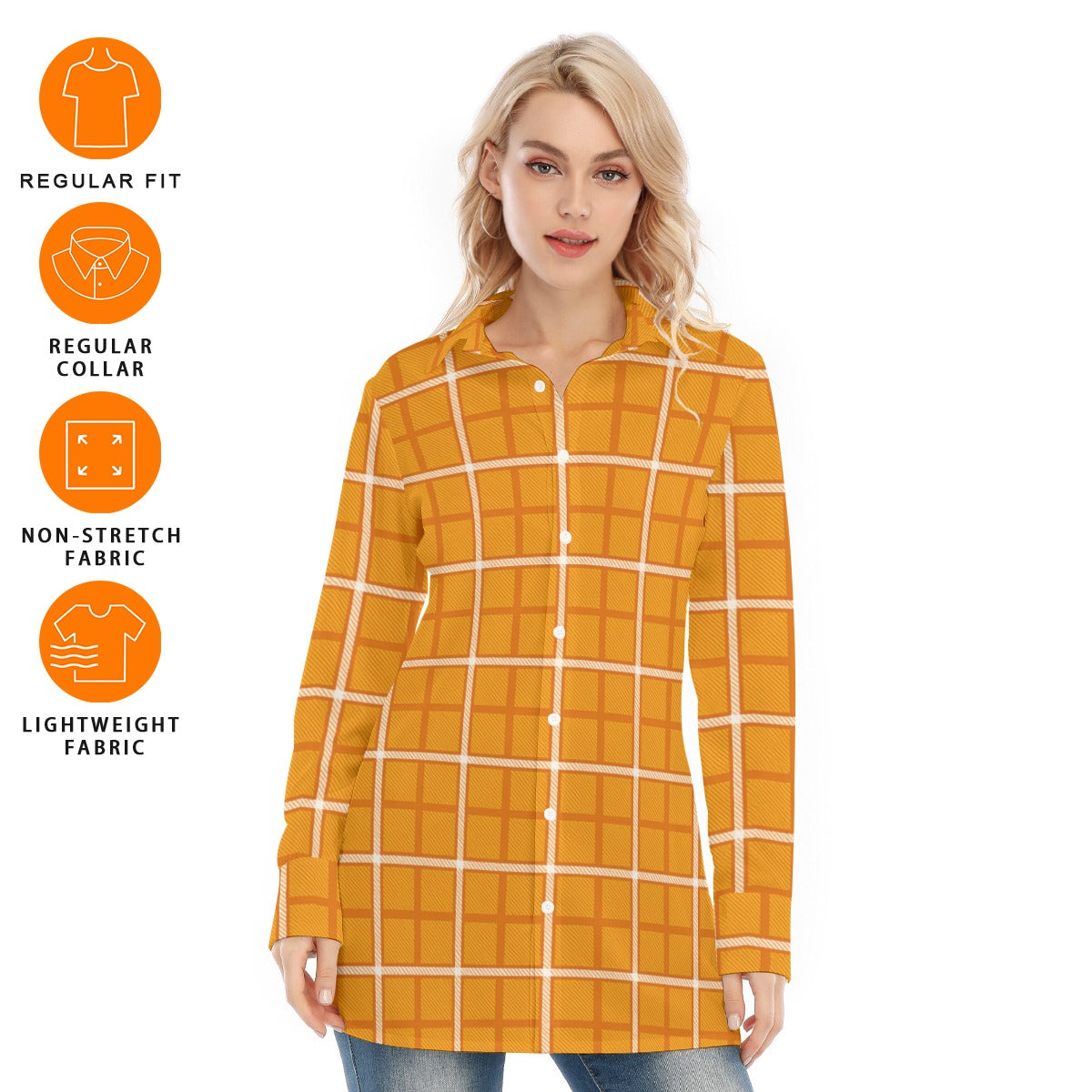 Tennessee Volunteers Orange White Plaid Womens Long Shirt 2 orange white plaid women fashion apparel