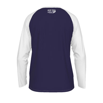 Dark Slate Gray New York Baseball Raglan Long Sleeve Shirt – Navy and White Varsity Athletic Tee Class 1903