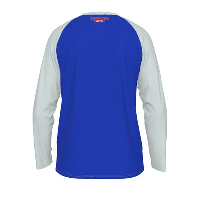Dark Slate Blue Chicago Long Sleeve Raglan Shirt – Vintage Varsity Athletic College Style Tee