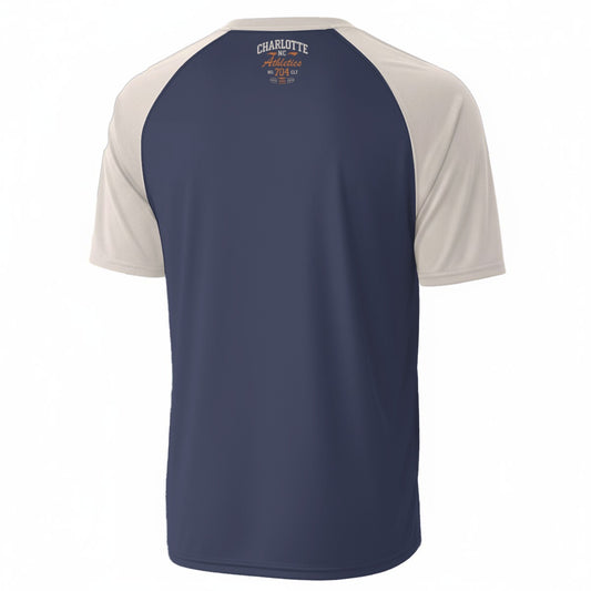Charlotte NC 704 Athletics Navy Beige T Shirt – Vintage Varsity Athletic Graphic Tee