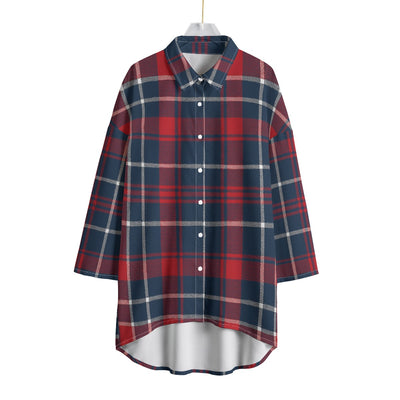 Arizona Wildcats Tartan Plaid Navy Red Women's Chiffon Shirt With Elbow Sleeve