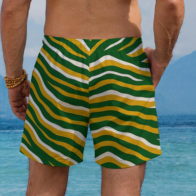 Cadet Blue Green Bay Football Yellow Green Zebra Men’s Beach Shorts – Game Day Summer Streetwear