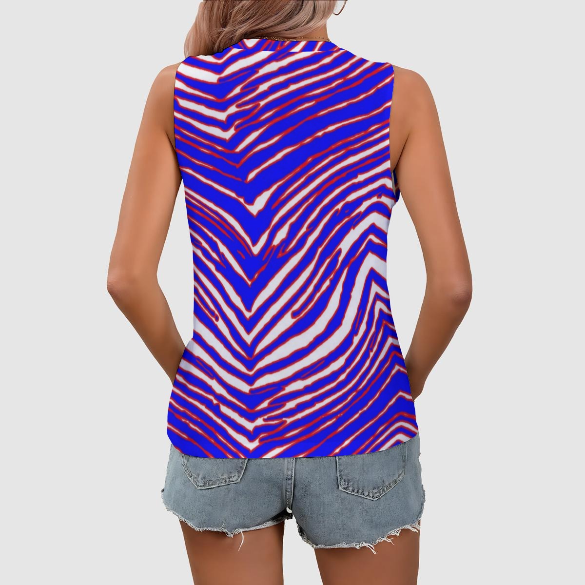 Buffalo Football Women’s Sleeveless V-Neck Tank Top – Zebra Game Day Streetwear Style