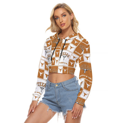 White Smoke Texas at Austin - Longhorns Women's Crop Top Hoodie|Velvet