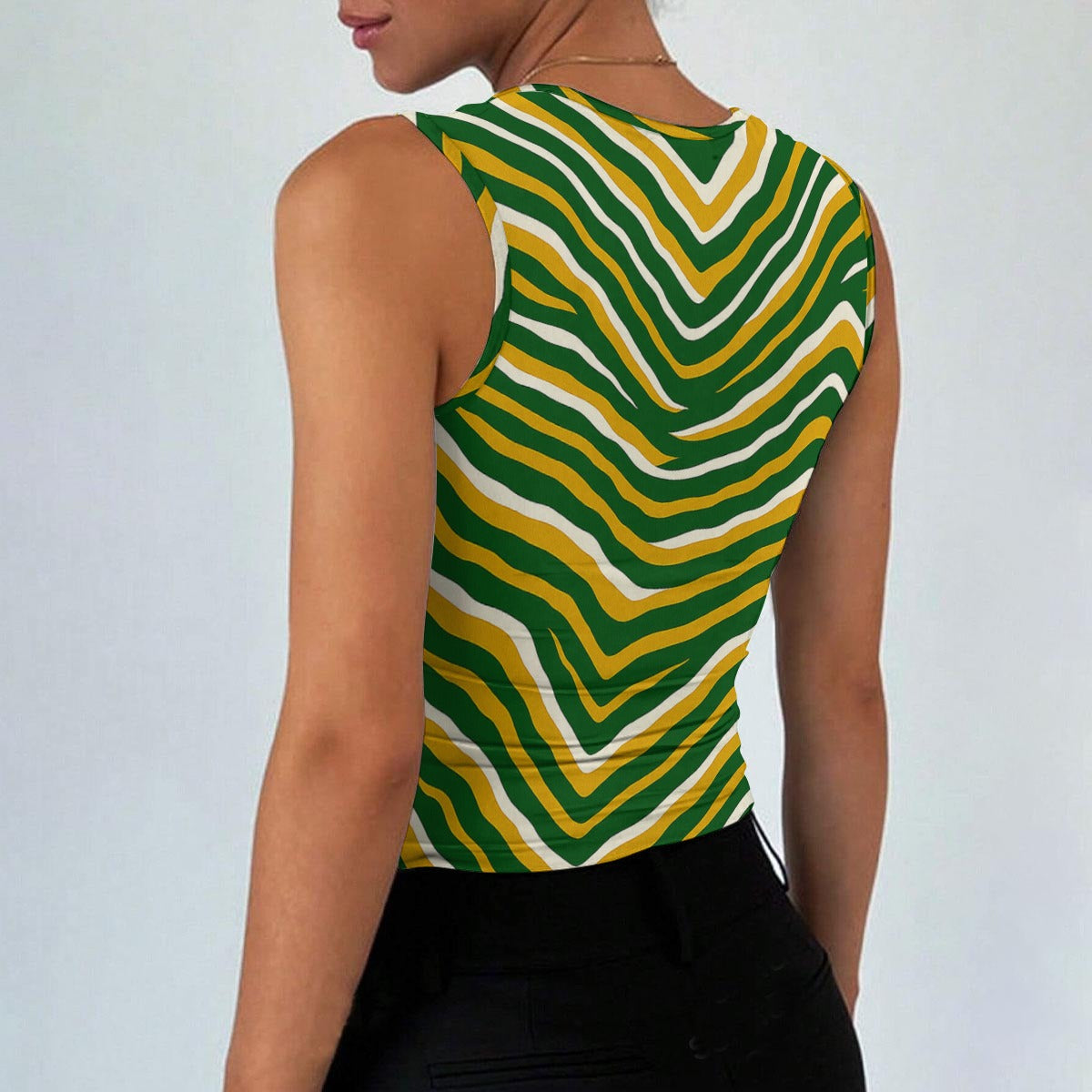 Black Green Bay Football Yellow Green Women’s Sleeveless Square Neck Tank Top – Game Day Streetwear