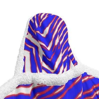 White Smoke Buffalo Football Unisex Wearable Hooded Blanket – Red Blue White Zebra Game Day Style