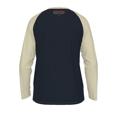 Dark Slate Gray Charlotte North Carolina Long Sleeve Shirt – Navy Cream Vintage Varsity College Tee