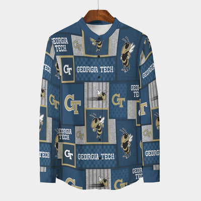 Georgia Tech Yellow Jackets Stand Collar Shirt With Long Sleeve|110GSM Imitation Flax varsity sportswear product image 2.0