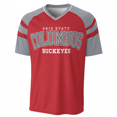 Columbus Buckeyes Red and Grey Football Shirt – Ohio State Style Retro Game Day V Neck Tee White game day varsity apparel