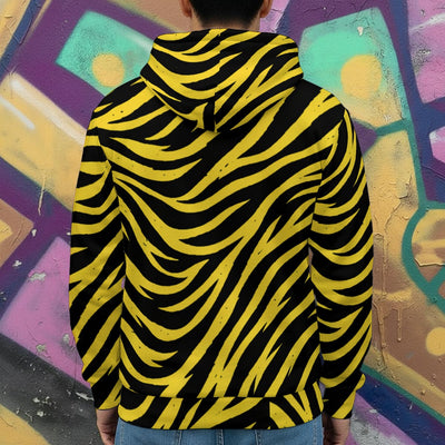 Black Pittsburgh Football Yellow Black Zebra Men’s Heavy Fleece Zip Up Hoodie – Game Day Streetwear