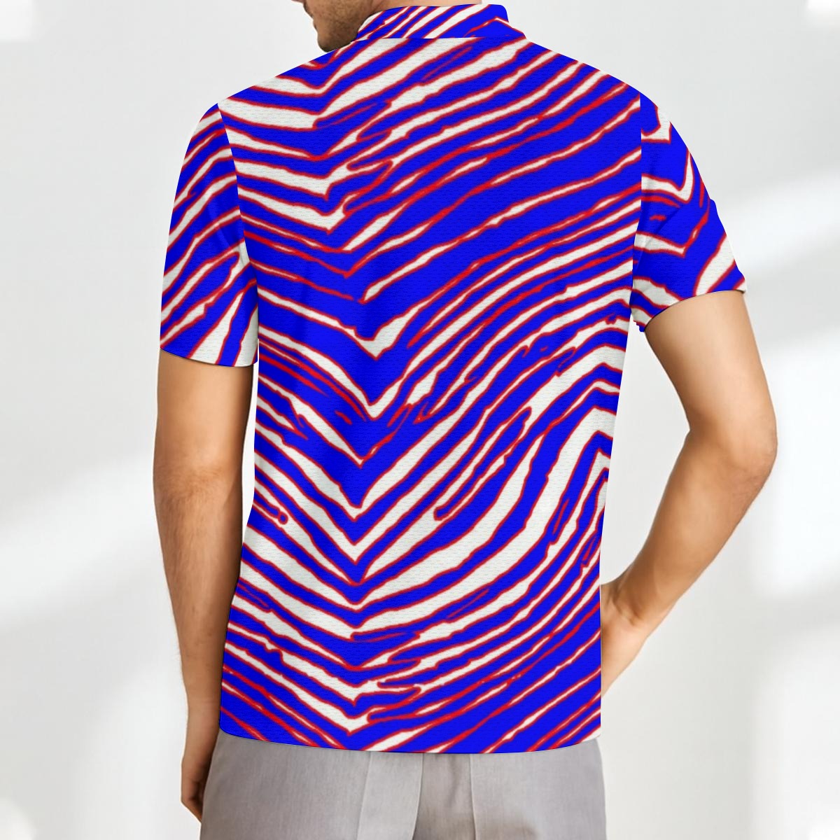 Lavender Buffalo Zebra Football Men’s Short Sleeve Polo Shirt with Zipper – Game Day Streetwear Style