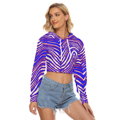 White Smoke Buffalo Women's Crop Top Hoodie|Velvet β Red Blue White Zebra Game Day Style