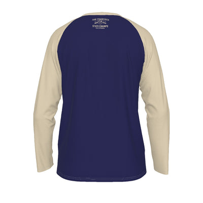Midnight Blue San Francisco State Champs California Raglan Long Sleeve Shirt – Navy Blue and Cream