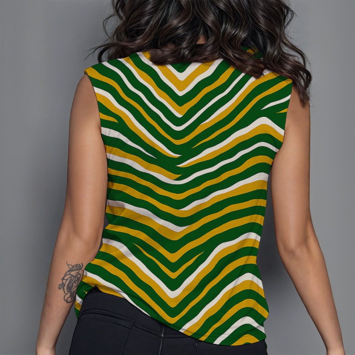 Green Bay Football Yellow Green Women’s Round Sleeveless T-Shirt – Game Day Streetwear