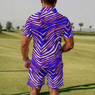 Dark Khaki Buffalo Zebra Football Men’s Polo Sportswear Set – Retro Game Day Streetwear