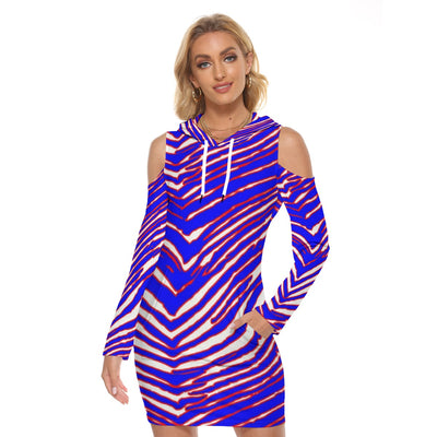White Smoke Women’s Buffalo football Tight Dress Red, Blue White Zebra Game Day Style