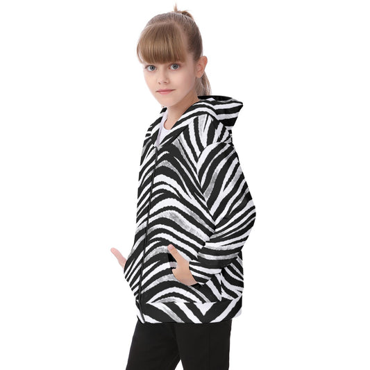 Las Vegas Football Zebra Kid's Heavy Fleece Zip Up Hoodie – Black and White Game Day Streetwear