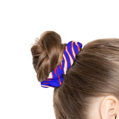 White Smoke All-Over Print Summer Scrunchie β Red Blue White Zebra Game Day Style
