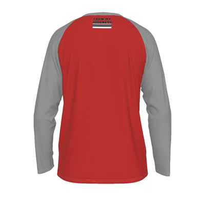 Firebrick Chicago Hockey Crow My Goodness Shirt – Funny Red and Gray Long Sleeve Raglan Game Day Tee