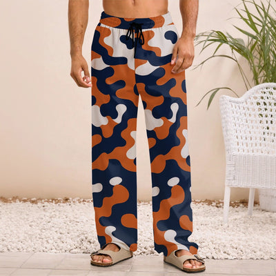 Light Gray Chicago Football Camo Wide Leg Pants for Men – Navy Orange Game Day Lounge Trousers