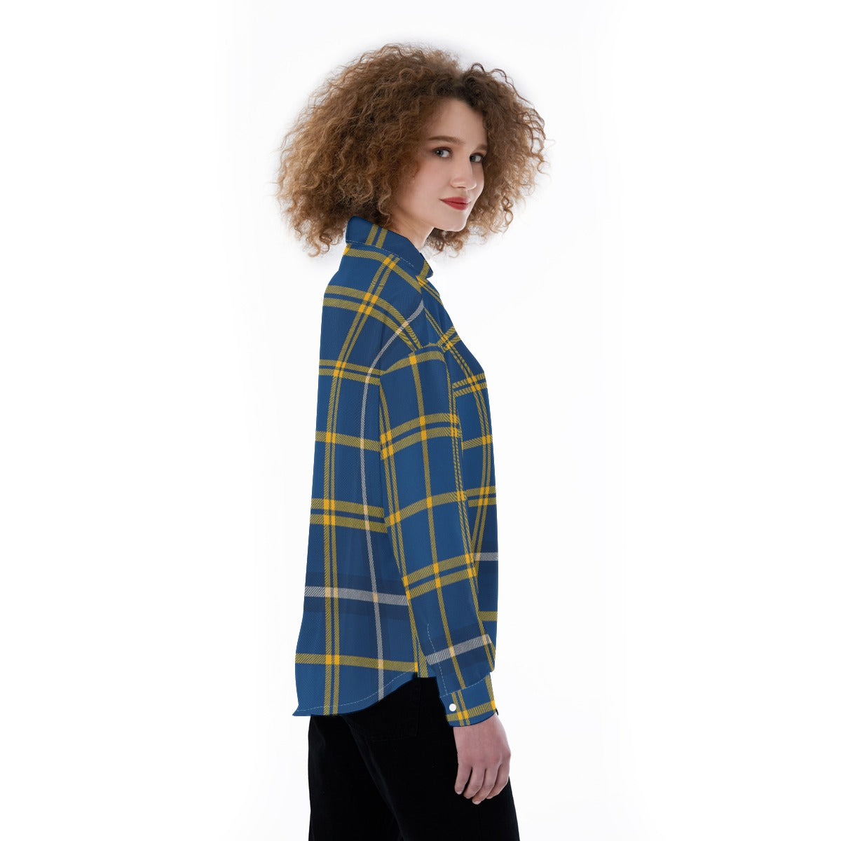 West Virginia Mountaineers Tartan Plaid Blue Gold Women's Satin Shirt