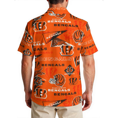 cincinnati-bengals-mens-hawaiian-shirt-150gsm black orange football fabric detail breathable