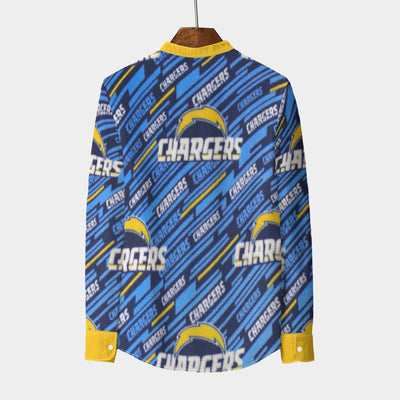 los-angeles-chargers-mens-stand-collar-shirt-with-long-sleeve-110gsm-imitation-flax powder blue yellow football fabric breathable detail