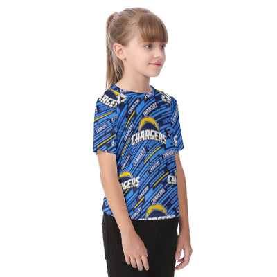 los-angeles-chargers-kids-t-shirt powder blue yellow football fabric breathable detail