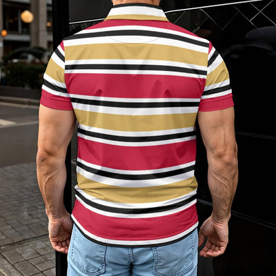 Black San Francisco Football Striped Men’s Polo Shirt – Red and Gold Game Day Style