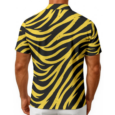 White Smoke Pittsburgh Football Yellow Black Zebra Men's Hawaiian Shirt With Button Closure