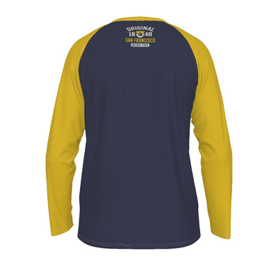Dark Slate Gray Original 1848 San Francisco Golden State Raglan Long Sleeve Shirt – Navy and Mustard Yellow